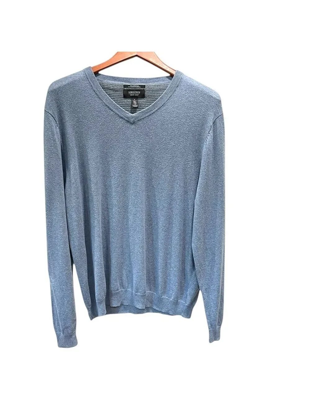 Nordstrom Men’s Shop Cotton Cashmere Vee Neck Sweater SZ L Blue